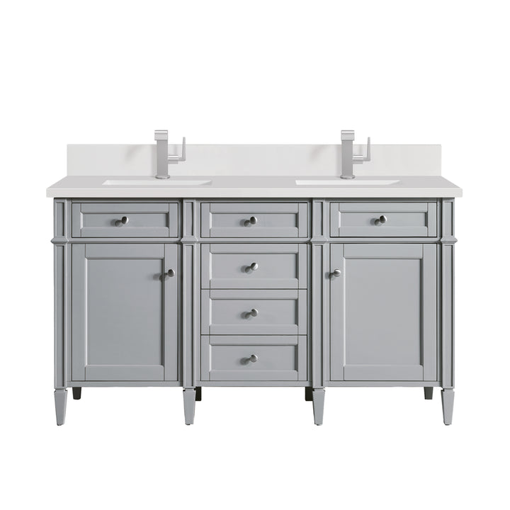 Brittany 60" Double Vanity, Urban Gray w/ Single Hole 3 CM White Zeus Silestone Top & Backsplash