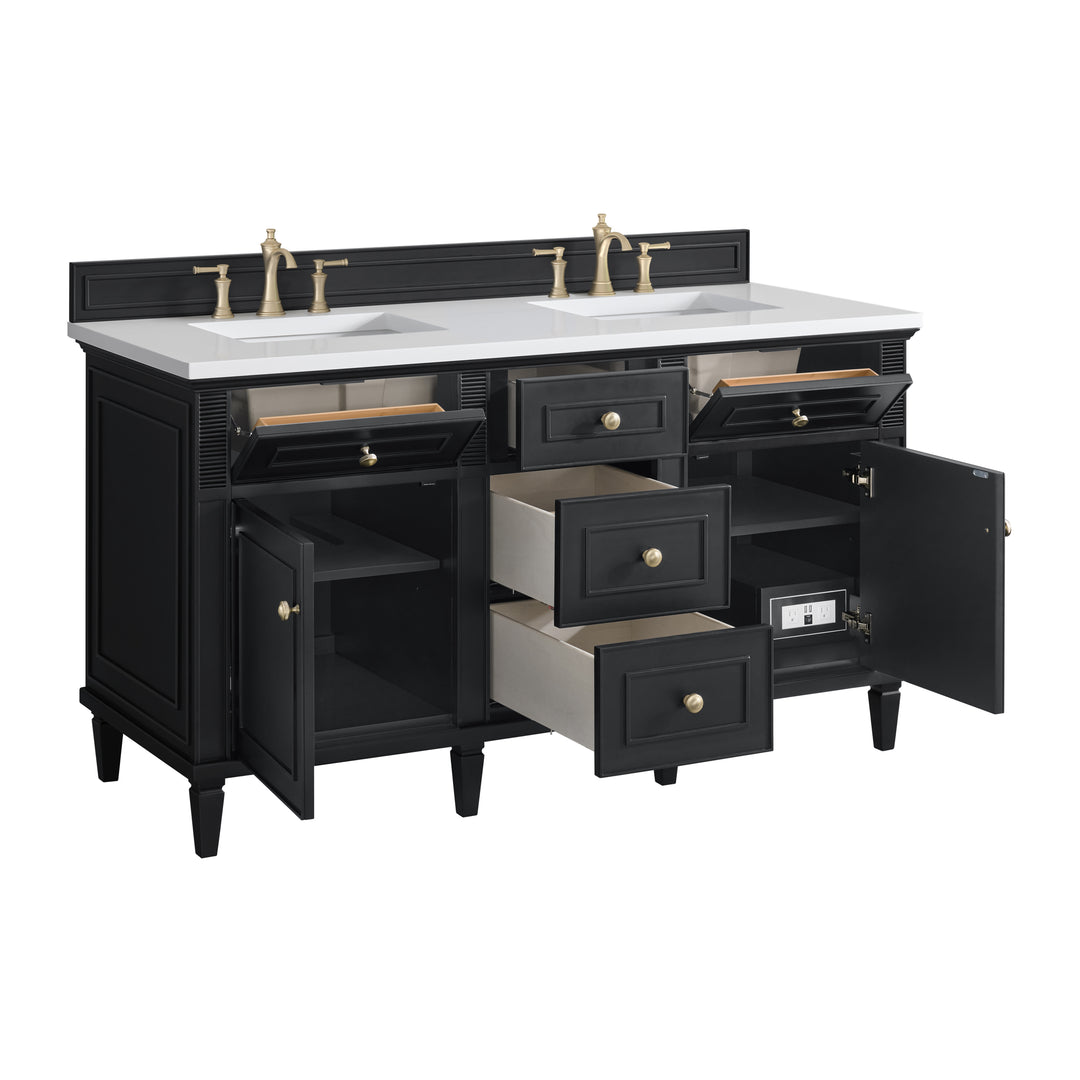 Lorelai 60" Double Vanity, Black Onyx w/ 3 CM White Zeus Silestone Top