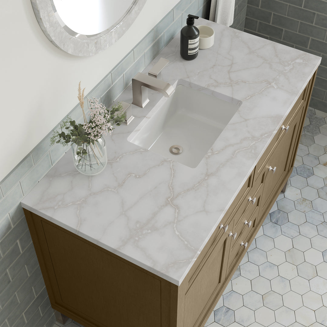 Chicago 48" Single Vanity, Walnut Whisper, w/ 3 CM Victorian Silver Silestone® Top w/FreePower Wireless Charger