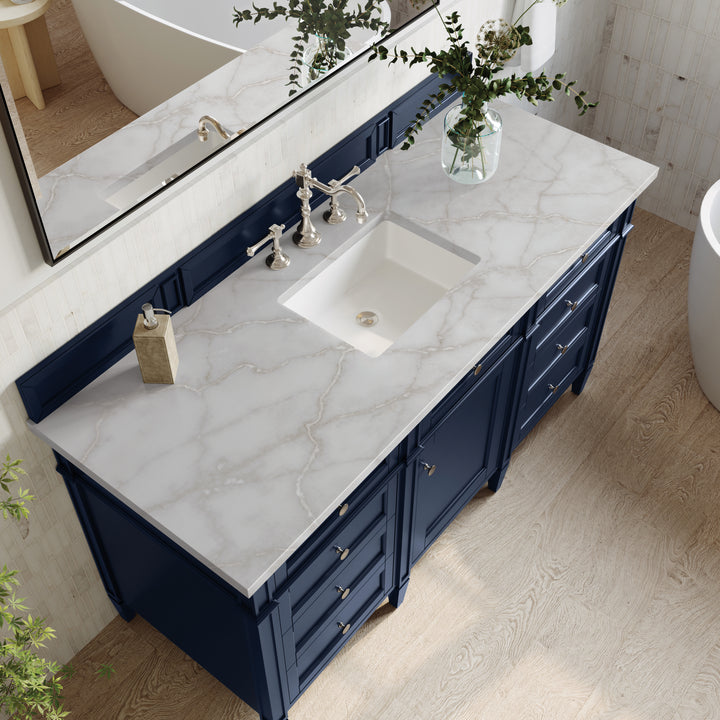 Brittany 60" Single Vanity, Victory Bleu w/ 3 CM Victorian Silver Silestone Top