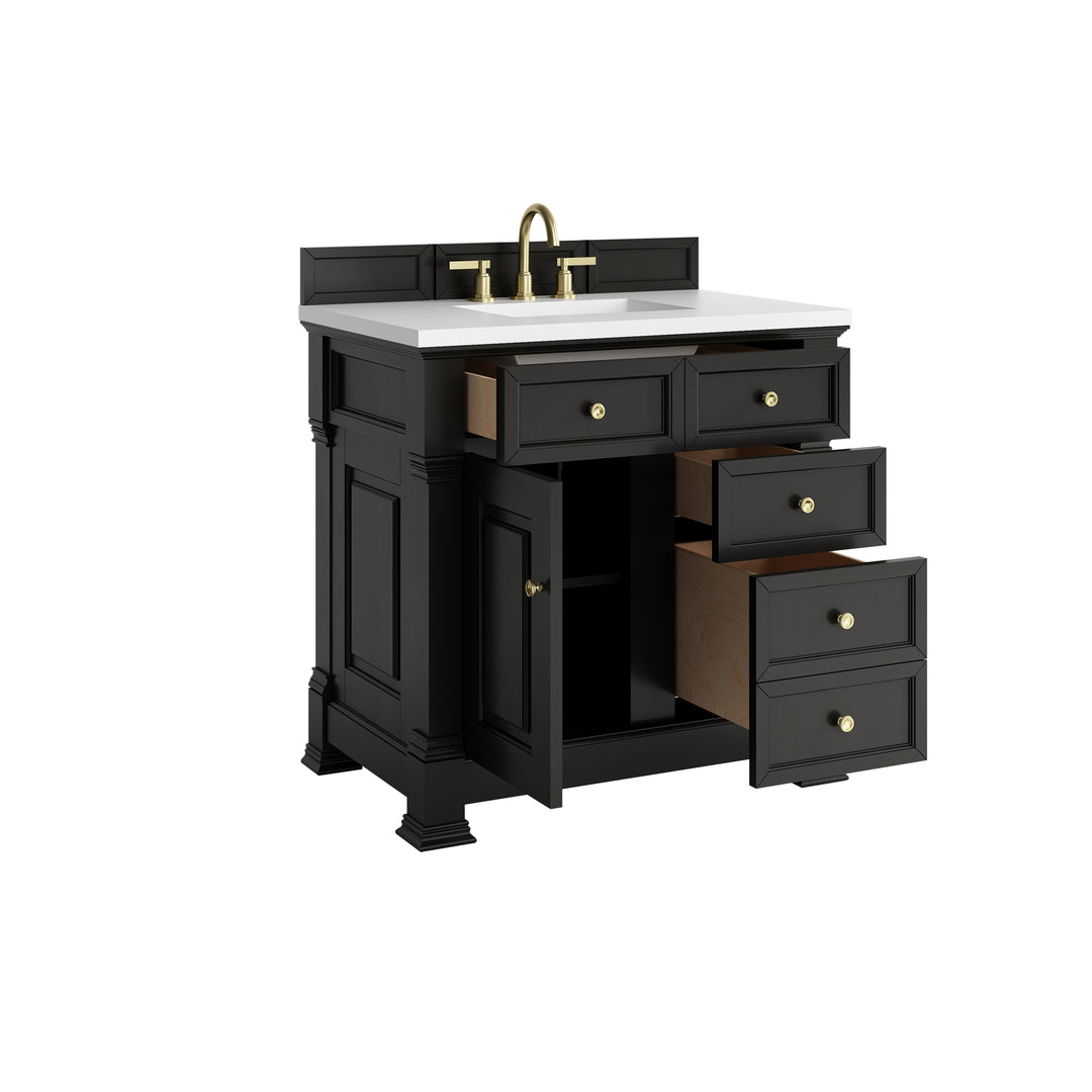 Brookfield 36" Single Vanity, Black Onyx,  w/ 3 CM White Zeus Silestone® Top