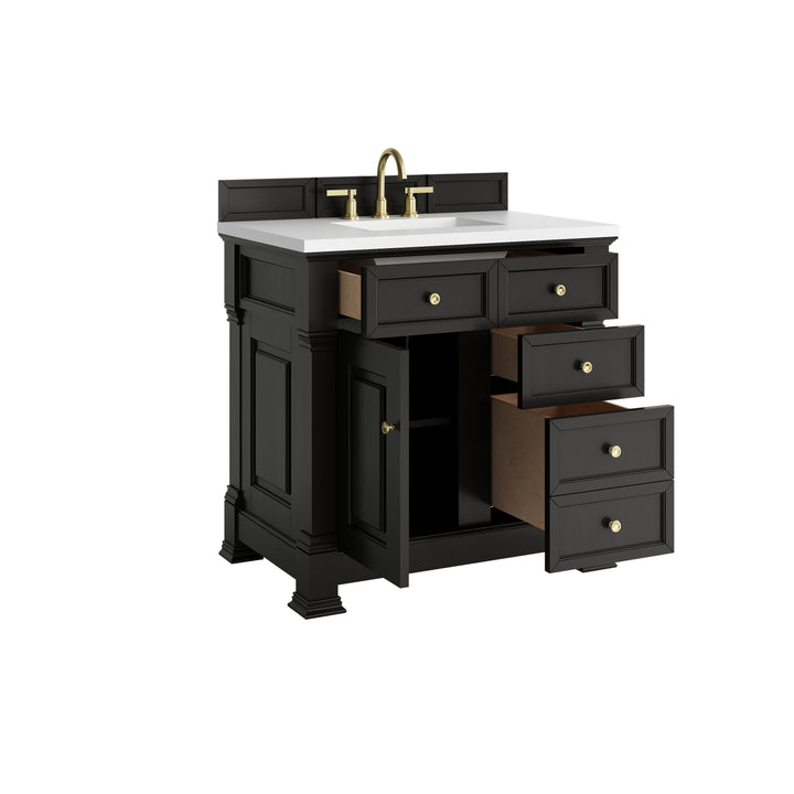 Brookfield 36" Single Vanity, Black Onyx,  w/ 3 CM White Zeus Silestone® Top
