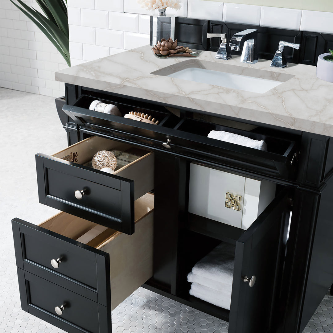 Brittany 36" Single Vanity, Black Onyx w/ 3 CM Victorian Silver Silestone Top