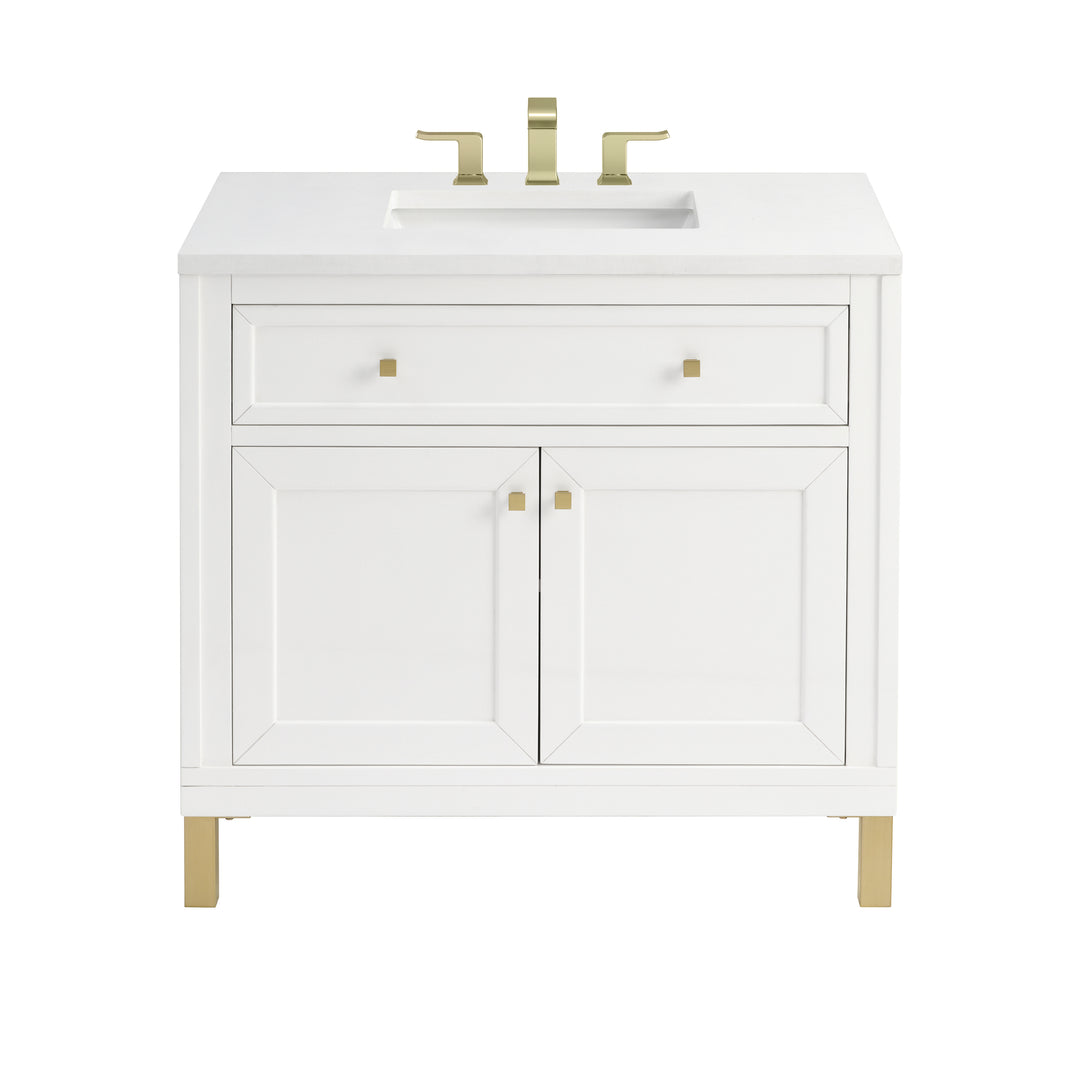 Chicago 36" Single Vanity, Glossy White, w/ 3 CM White Zeus Silestone® Top