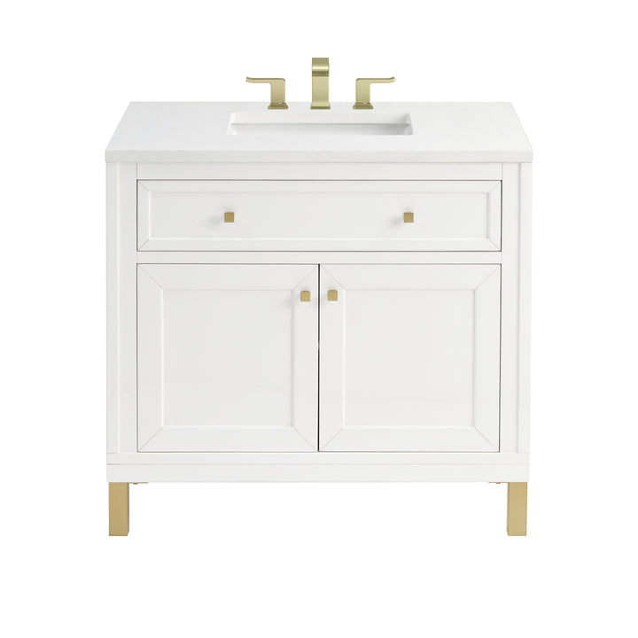 Chicago 36" Single Vanity, Glossy White, w/ 3 CM White Zeus Silestone® Top