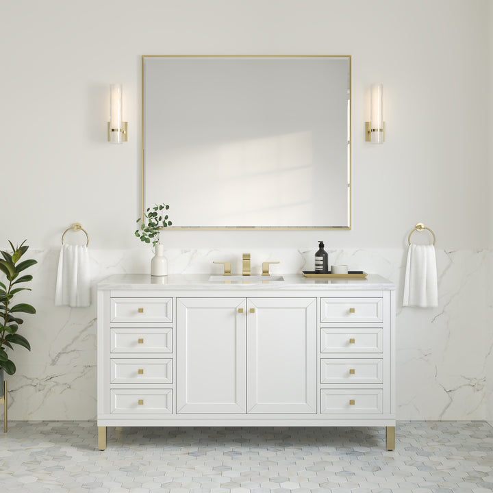 Chicago 60" Single Vanity, Glossy White, w/ 3 CM Arctic Fall Solid Surface Top