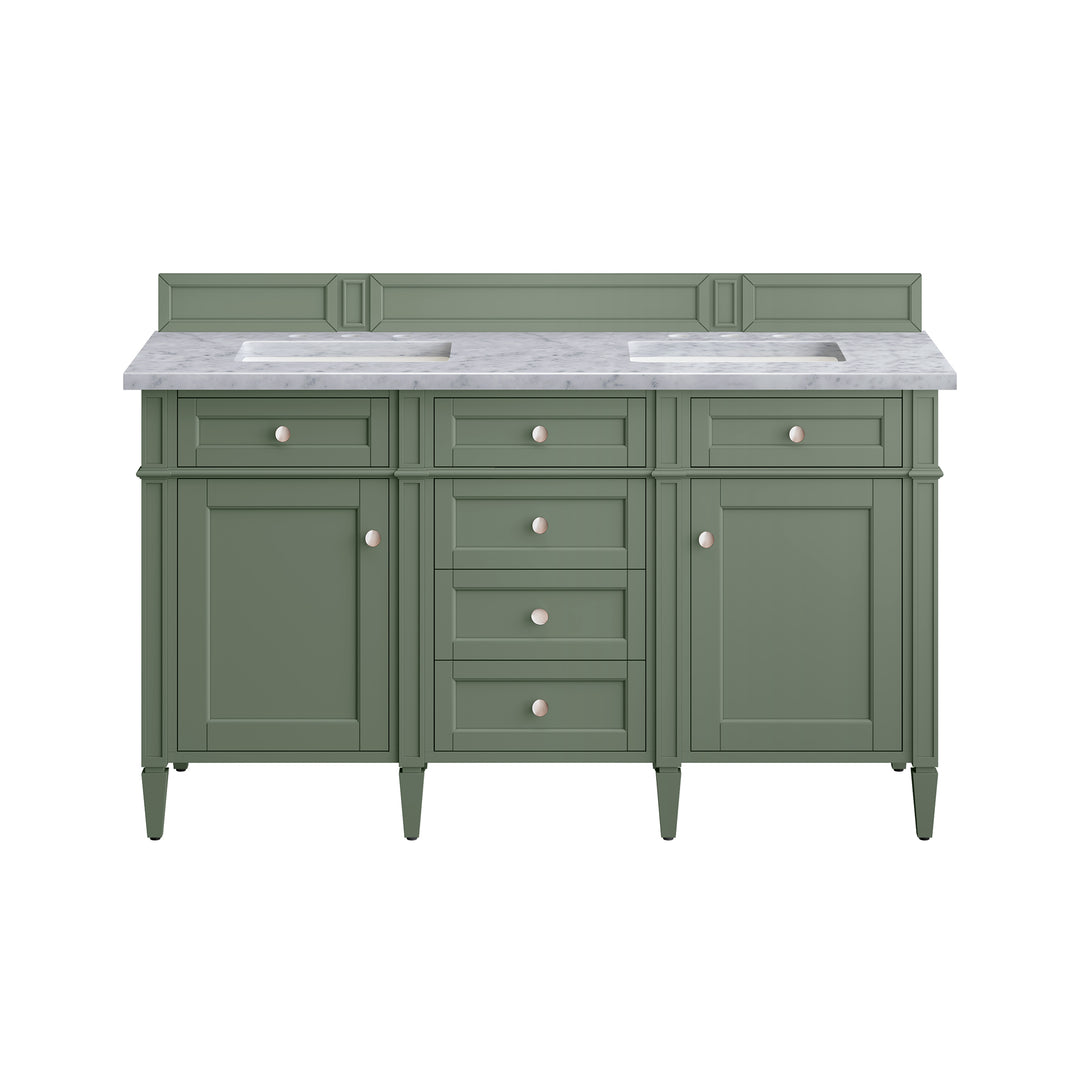 Brittany 60" Double Vanity, Smokey Celadon w/ 3 CM Carrara Marble Top
