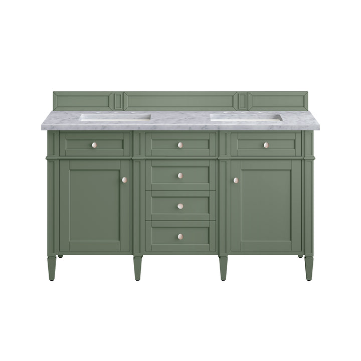 Brittany 60" Double Vanity, Smokey Celadon w/ 3 CM Carrara Marble Top