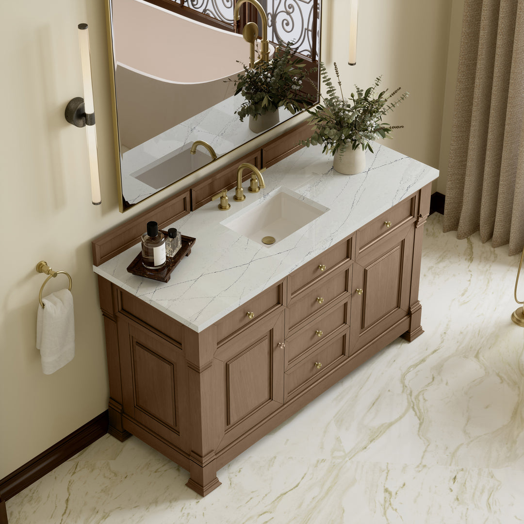 Brookfield 60" Single Vanity, Pecan w/ 3 CM Ethereal Noctis Silestone® Top