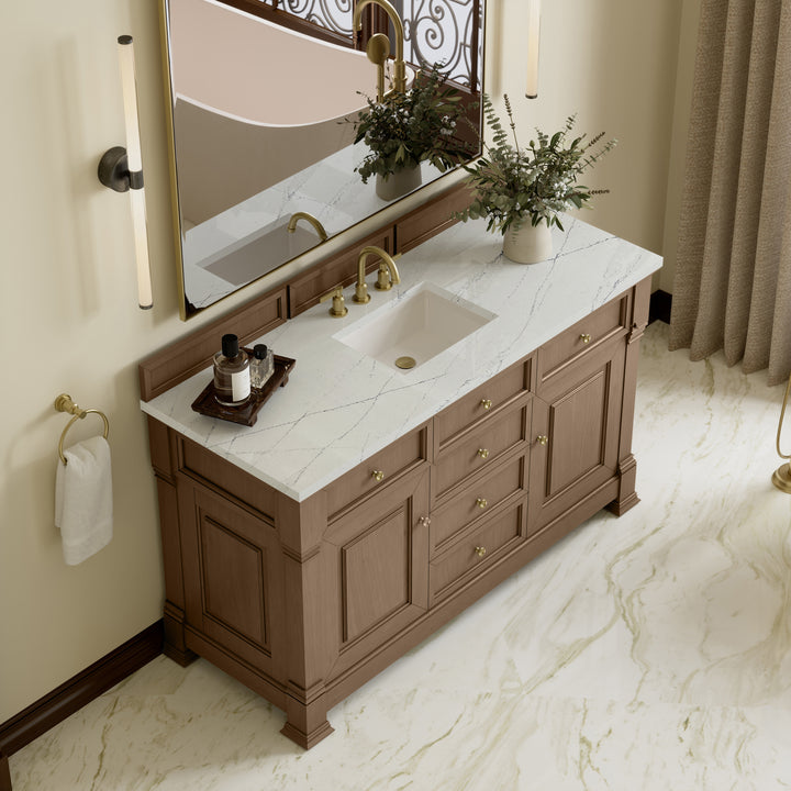 Brookfield 60" Single Vanity, Pecan w/ 3 CM Ethereal Noctis Silestone® Top