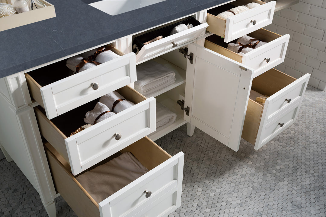 Brittany 60" Single Vanity, Bright White w/ 3 CM Charcoal Soapstone Silestone Top