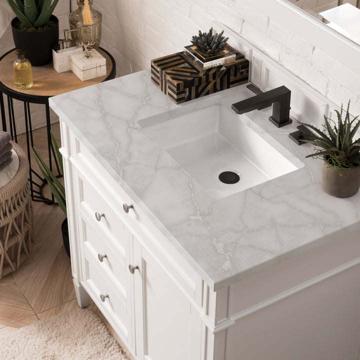 Brittany 36" Single Vanity, Bright White w/ 3 CM Victorian Silver Silestone Top