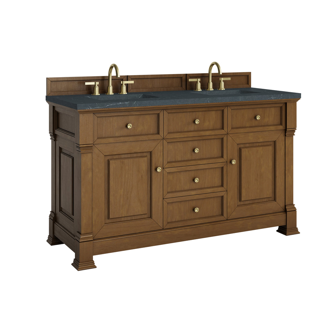 Brookfield 60" Double Vanity, Honey Oak w/3 CM Charcoal Soapstone Silestone® Top