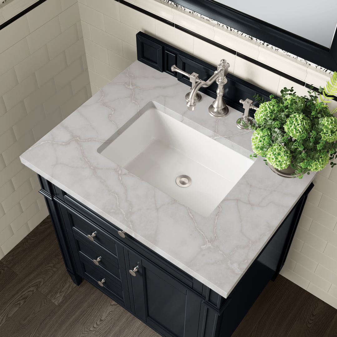 Brittany 30" Single Vanity, Black Onyx, w/ 3 CM Victorian Silver Silestone Top