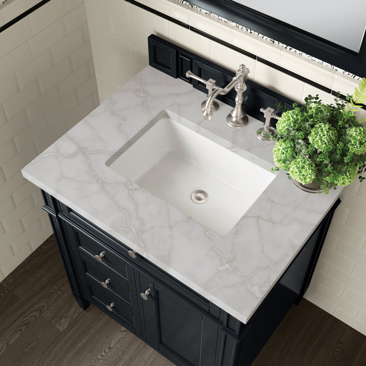 Brittany 30" Single Vanity, Black Onyx, w/ 3 CM Victorian Silver Silestone Top