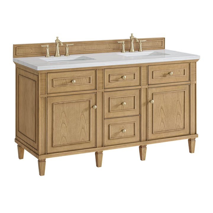 Lorelai 60" Double Vanity, Light Natural Oak w/ 3 CM Arctic Fall Solid Surface Top
