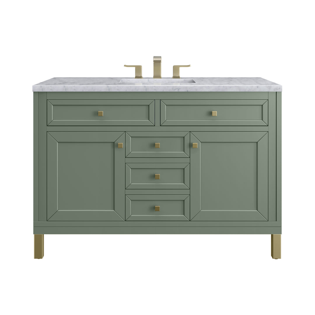 Chicago 48" Single Vanity, Smokey Celadon, w/ 3 CM Carrara Marble Top