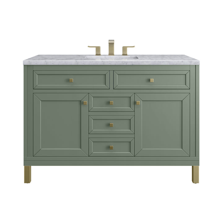 Chicago 48" Single Vanity, Smokey Celadon, w/ 3 CM Carrara Marble Top