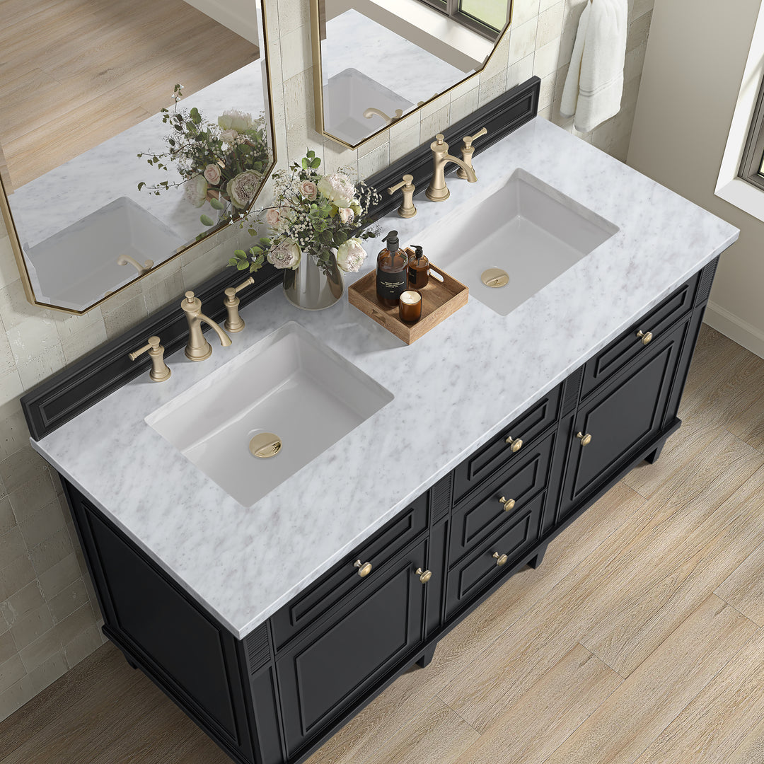 Lorelai 60" Double Vanity, Black Onyx w/ 3 CM White Zeus Silestone Top