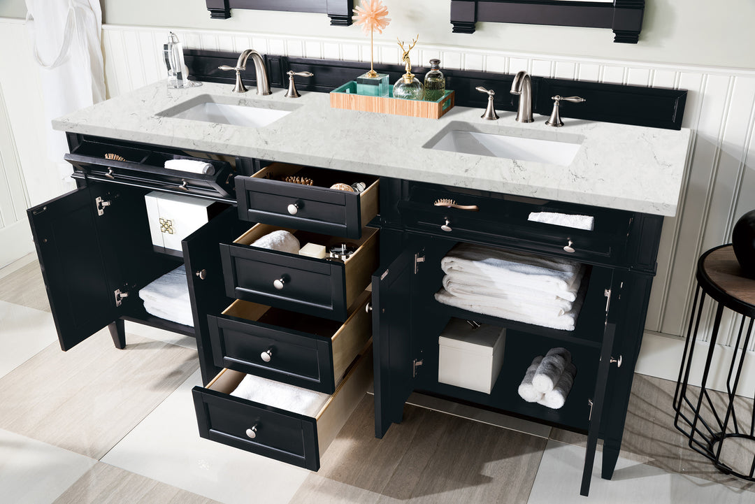 Brittany 72" Double Vanity, Black Onyx w/ 3 CM Eternal Jasmine Pearl Silestone Top