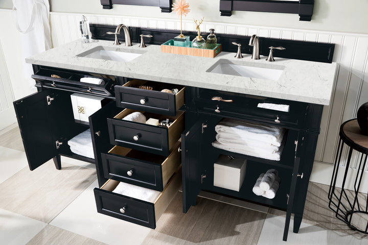 Brittany 72" Double Vanity, Black Onyx w/ 3 CM Eternal Jasmine Pearl Silestone Top