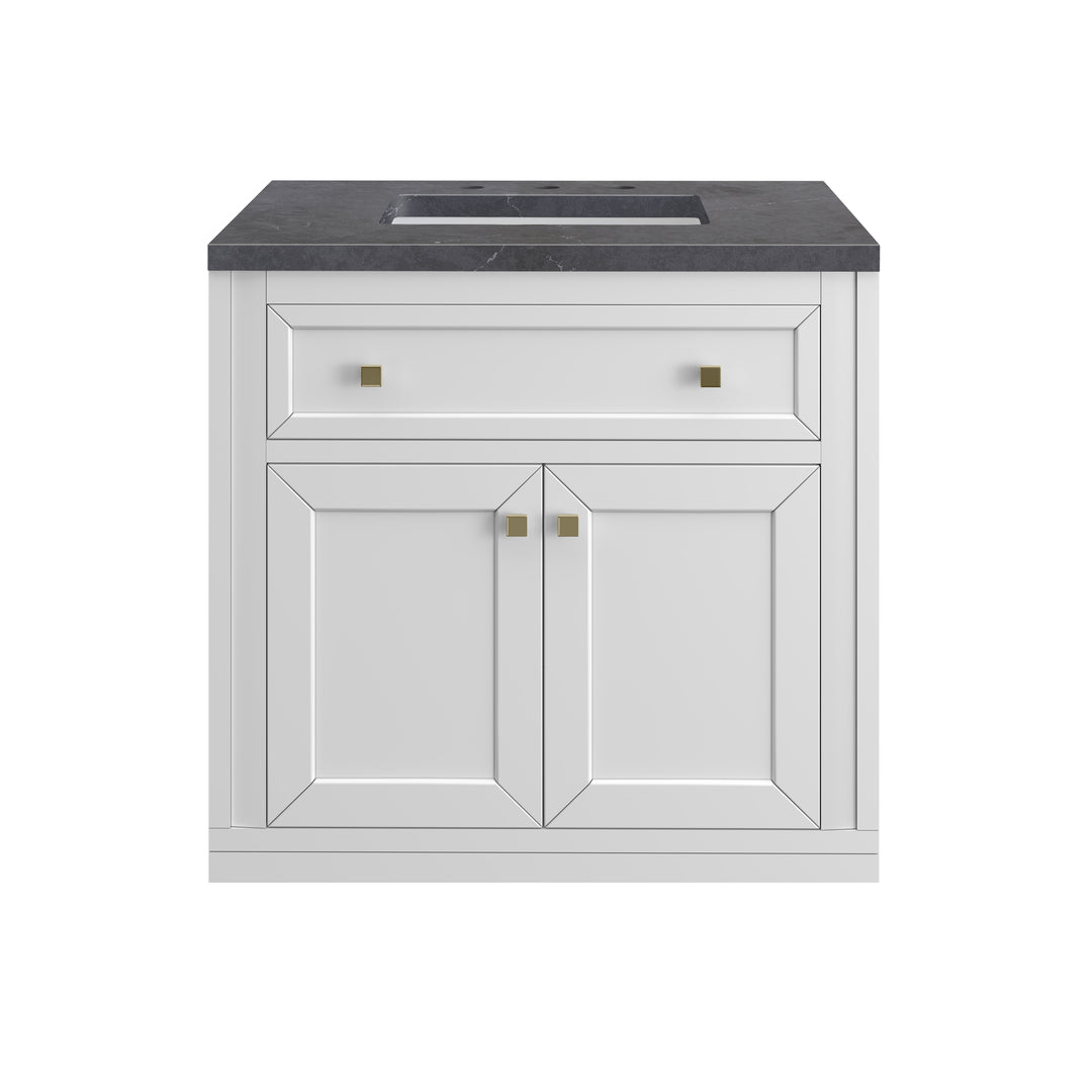 Chicago 30" Single Vanity, Glossy White, w/ 3 CM Charcoal Soapstone Silestone® Top
