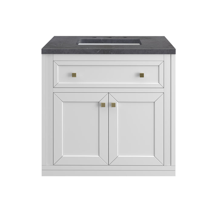 Chicago 30" Single Vanity, Glossy White, w/ 3 CM Charcoal Soapstone Silestone® Top