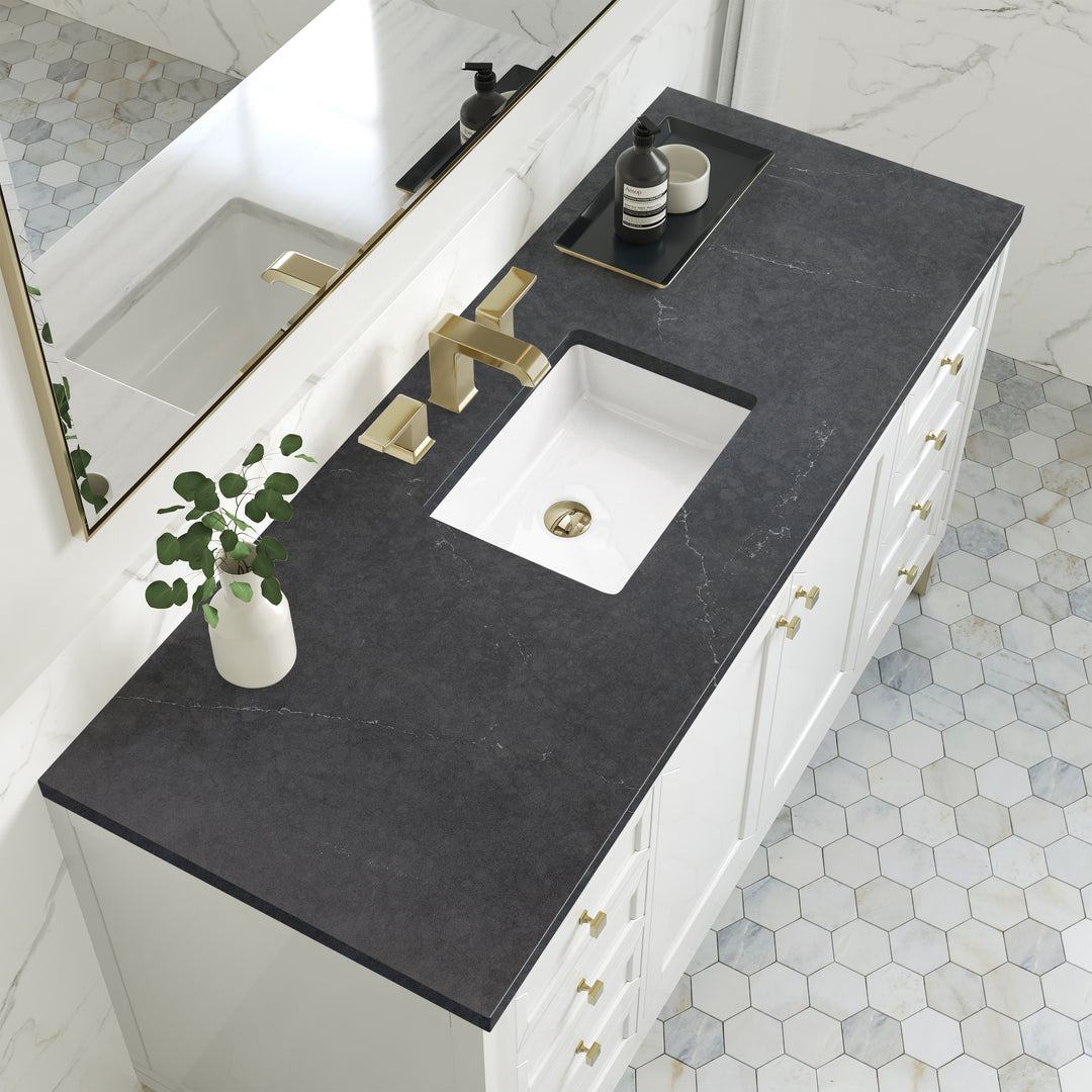 Chicago 60" Single Vanity, Glossy White, w/ 3 CM Charcoal Soapstone Silestone® Top