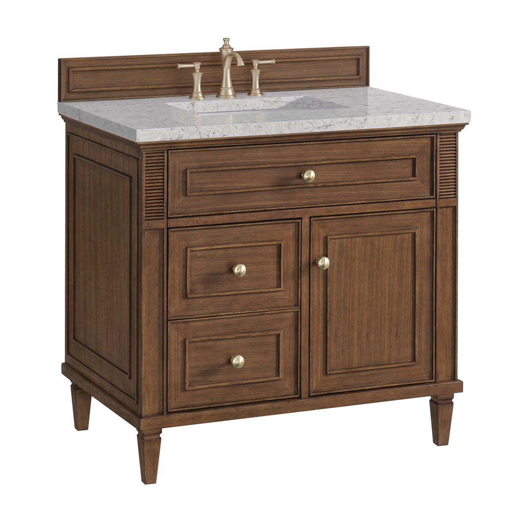 Lorelai 36" Single Vanity, Mid-Century Walnut w/ 3 CM Eternal Jasmine Pearl Silestone Top