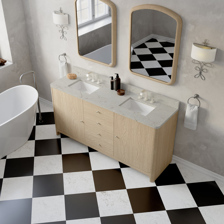 Gracyn 72" Double Vanity, Coastal Driftwood, w/ 3 CM Victorian Silver Quartz Widespread Top