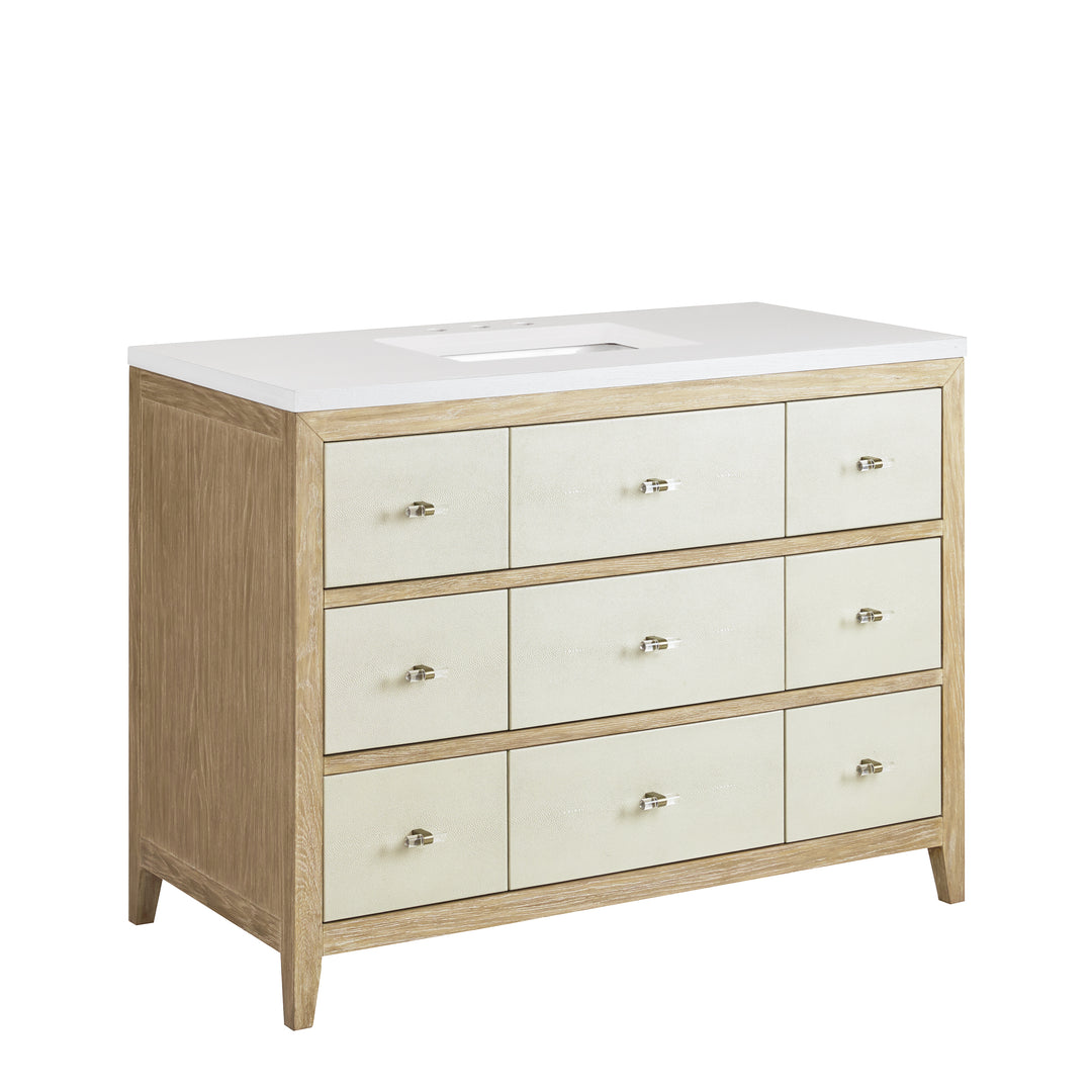 Celeste 48" Single Vanity, Sunwashed Oak with Embossed Shagreen w/ 3 CM White Zeus Silestone Top