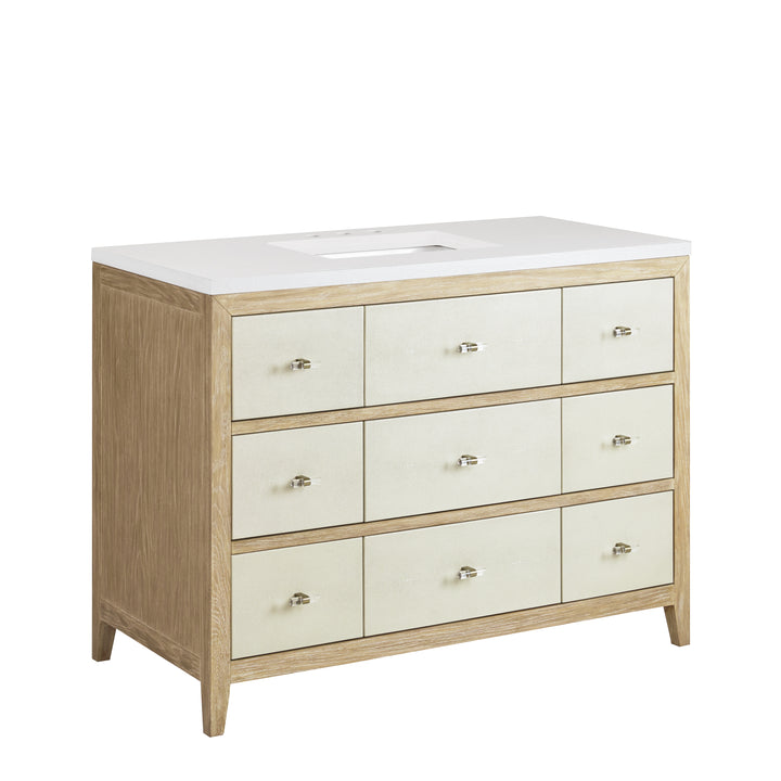 Celeste 48" Single Vanity, Sunwashed Oak with Embossed Shagreen w/ 3 CM White Zeus Silestone Top