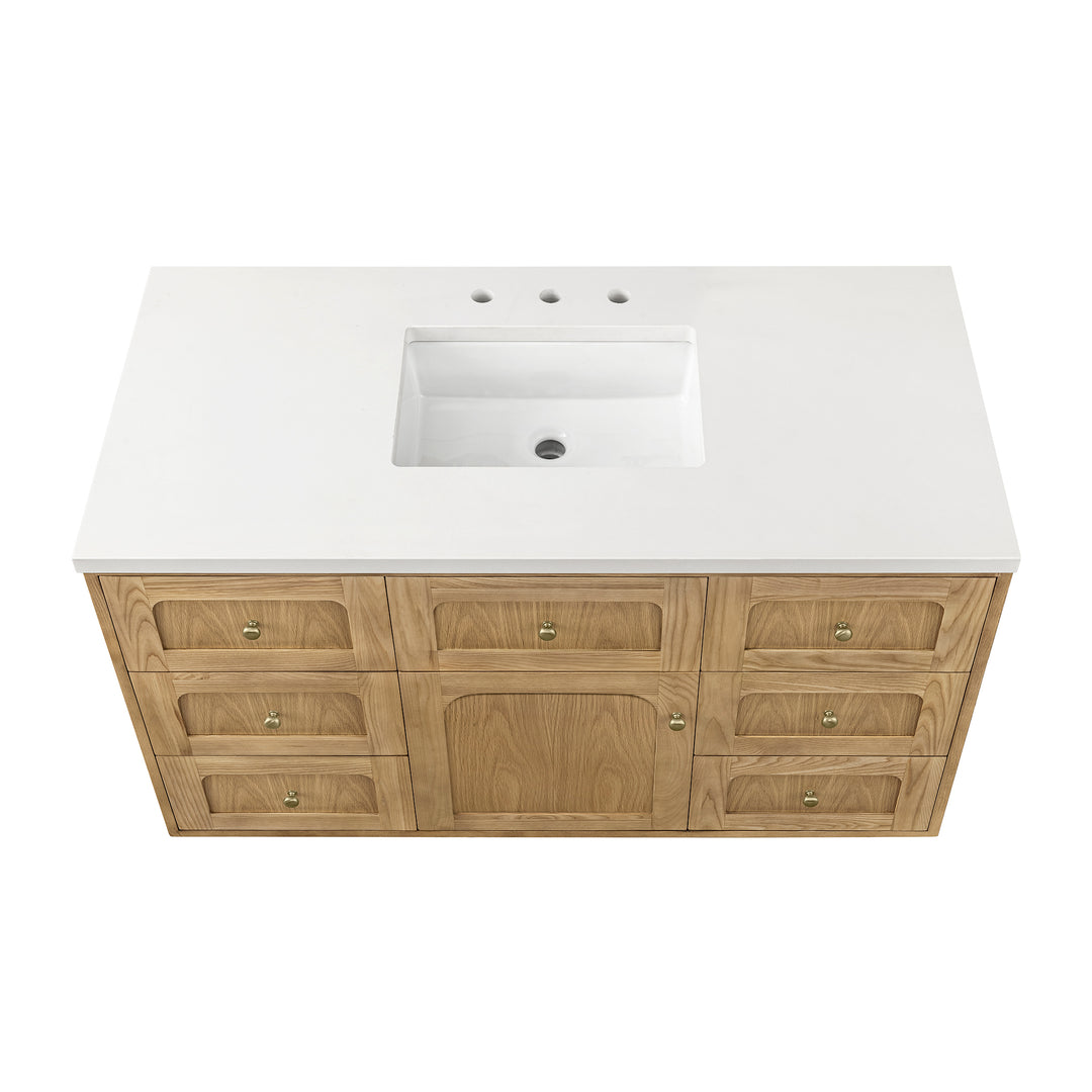 Laurent 48" Single Vanity, Light Natural Oak w/ 3 CM White Zeus Top