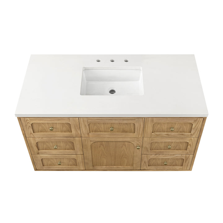 Laurent 48" Single Vanity, Light Natural Oak w/ 3 CM White Zeus Top
