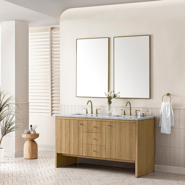 Hudson 60" Double Vanity, Light Natural Oak w/ 3 CM Arctic Fall Top
