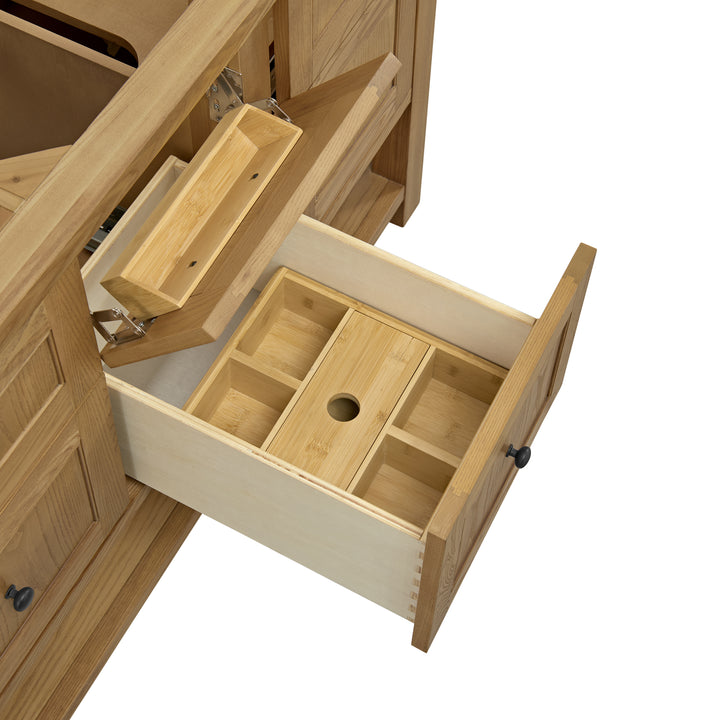 Breckenridge 60" Double Vanity, Light Natural Oak, w/ 3 CM Eternal Marfil Quartz Top