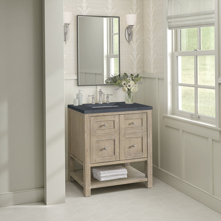 Breckenridge 30" Single Vanity, Whitewashed Oak w/ 3 CM Charcoal Soapstone Silestone Top