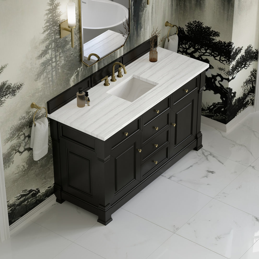 Brookfield 60" Single Vanity, Black Onyx w/ 3 CM Arctic Fall Solid Surface Top