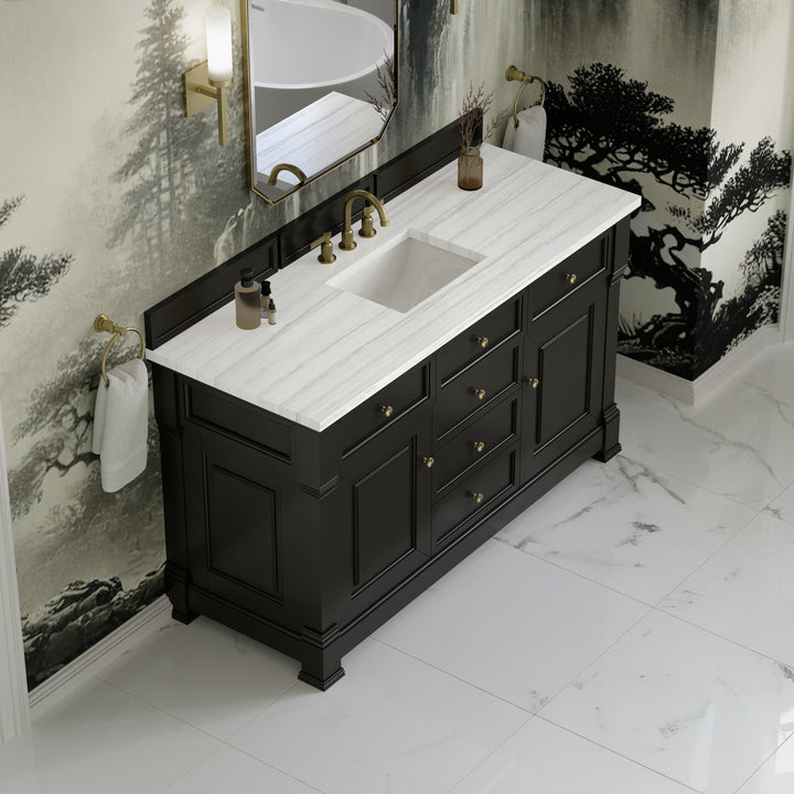 Brookfield 60" Single Vanity, Black Onyx w/ 3 CM Arctic Fall Solid Surface Top