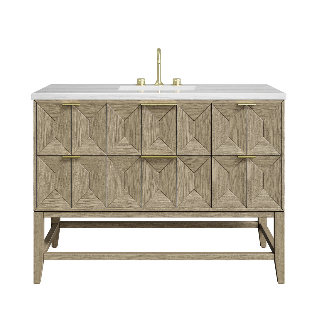 Emmeline 48" Single Vanity, Pebble Oak w/ 3 CM Arctic Fall Solid Surface Top