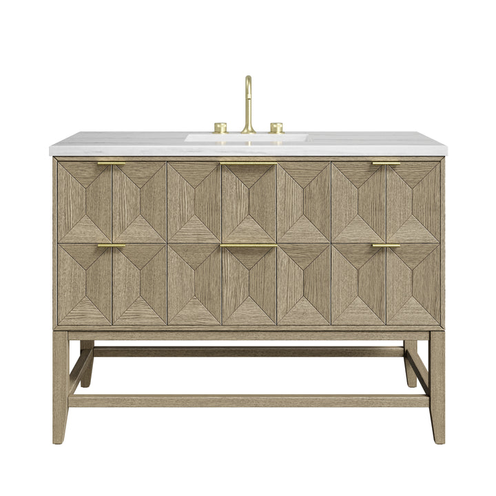Emmeline 48" Single Vanity, Pebble Oak w/ 3 CM Arctic Fall Solid Surface Top