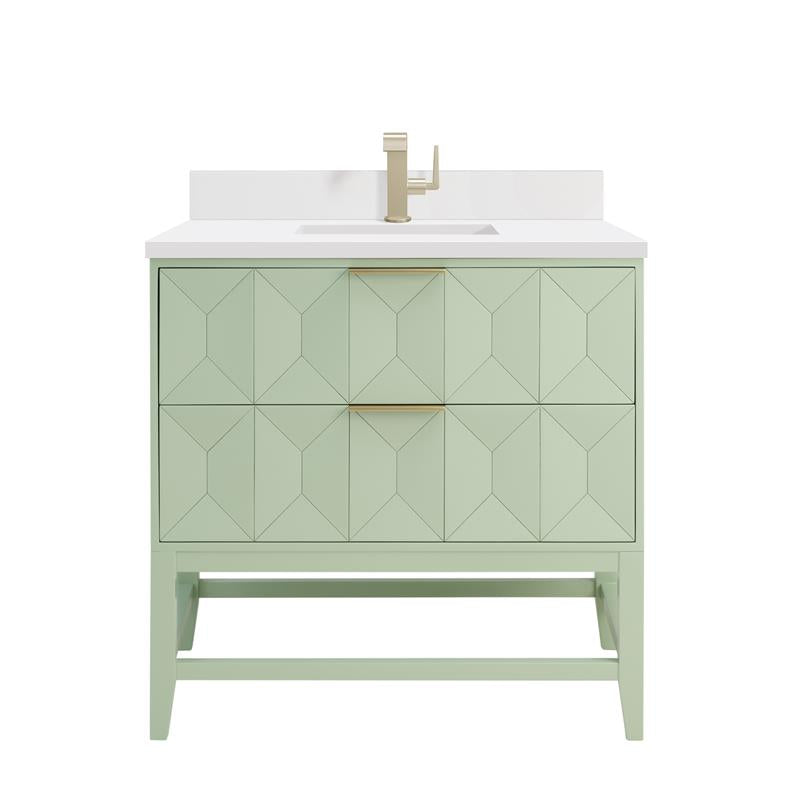 Emmeline 36" Single Vanity, Pistachio w/ Single Hole 3 CM White Zeus Top & Backsplash