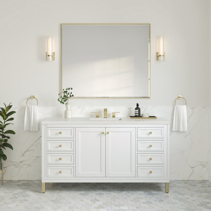 Chicago 60" Single Vanity, Glossy White, w/ 3 CM Lime Delight Silestone® Top