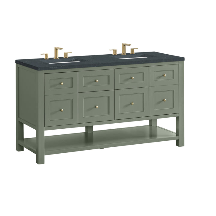 Breckenridge 60" Double Vanity, Smokey Celadon, w/ 3 CM Charcoal Soapstone Quartz Top