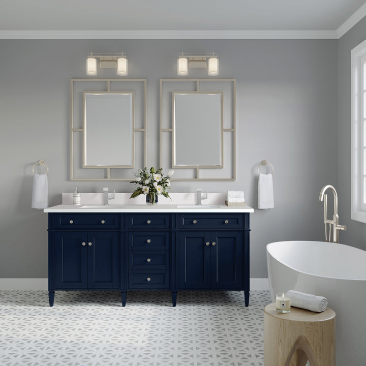 Brittany 72" Double Vanity, Victory Bleu w/ Single Hole 3 CM White Zeus Silestone Top & Backsplash