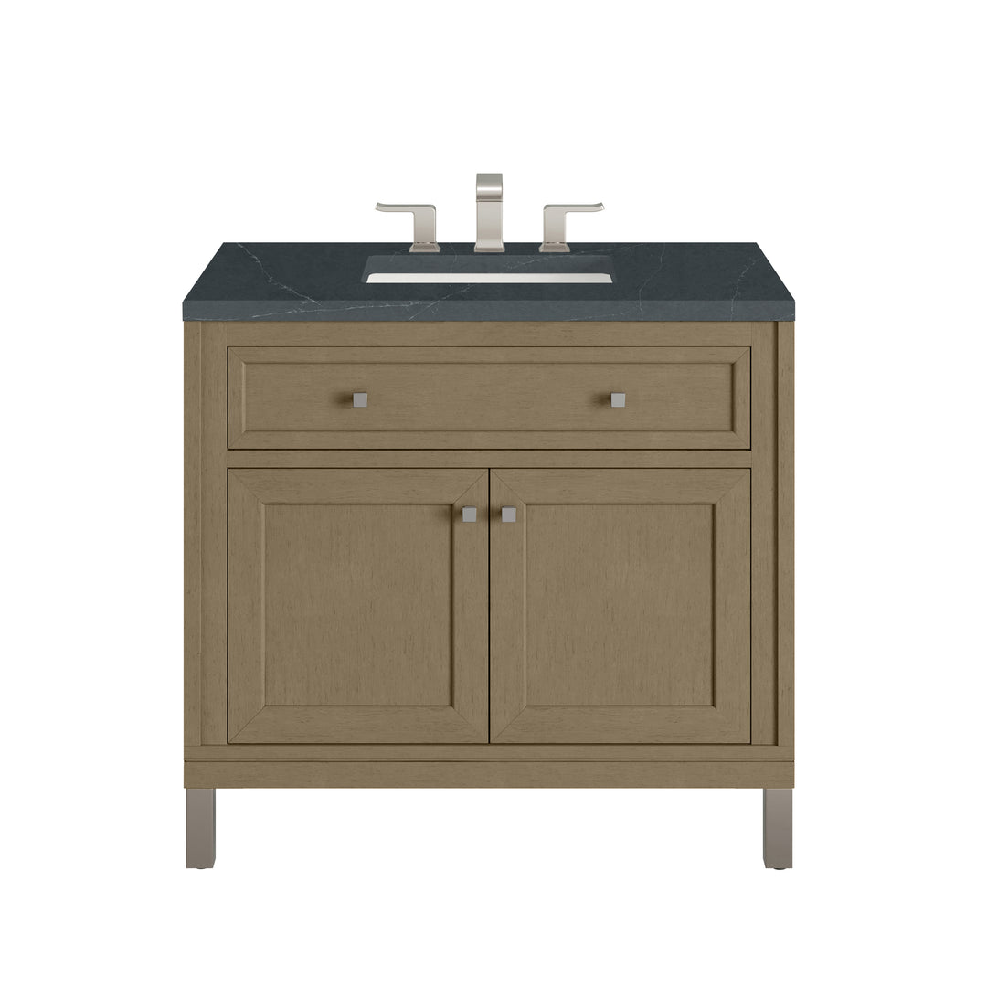 Chicago 36" Single Vanity, Walnut Whisper, w/ 3 CM Charcoal Soapstone Silestone® Top