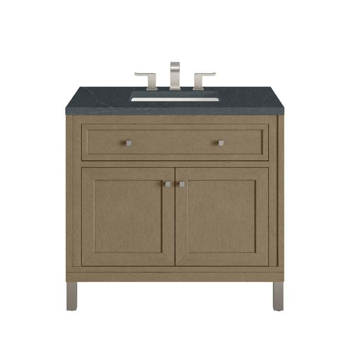 Chicago 36" Single Vanity, Walnut Whisper, w/ 3 CM Charcoal Soapstone Silestone® Top