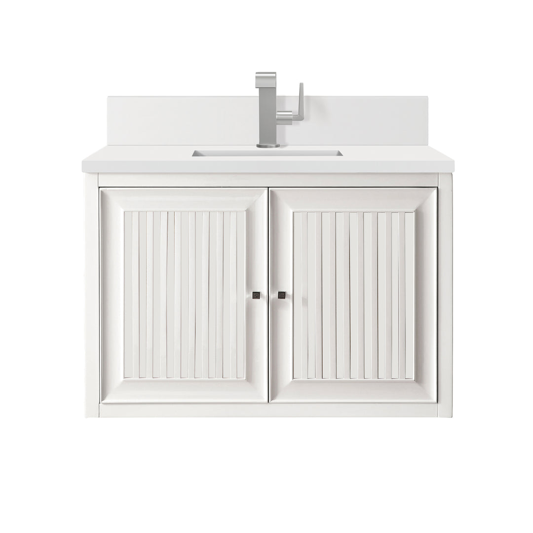 Athens 30" Single Vanity, Glossy White w/ Single Hole 3 CM White Zeus Silestone Top & Backsplash