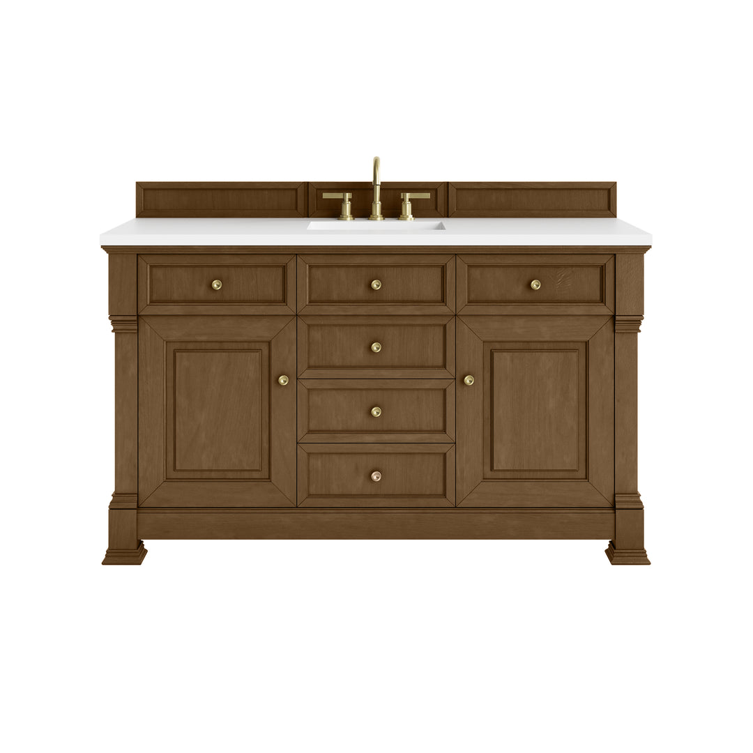 Brookfield 60" Single Vanity, Honey Oak,  w/ 3 CM White Zeus Silestone® Top