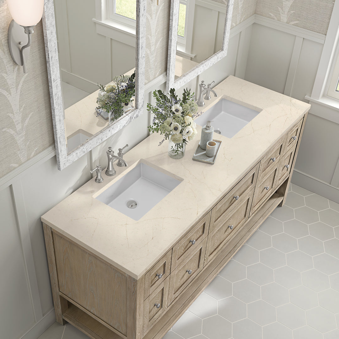 Breckenridge 72" Double Vanity, Whitewashed Oak w/ 3 CM Eternal Marfil Silestone Top